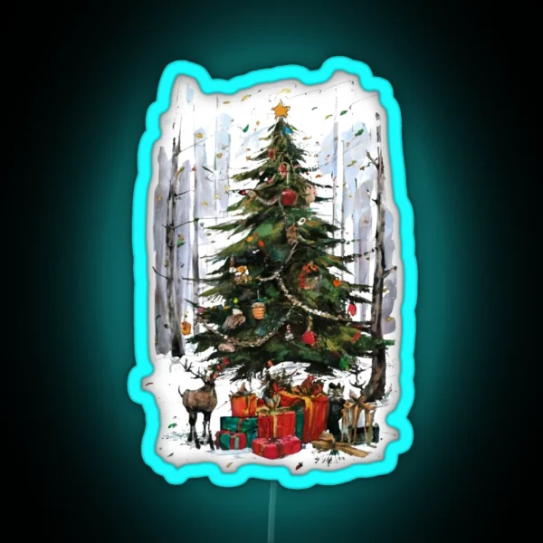 Rustic Christmas Tree Vintage RGB Neon Sign