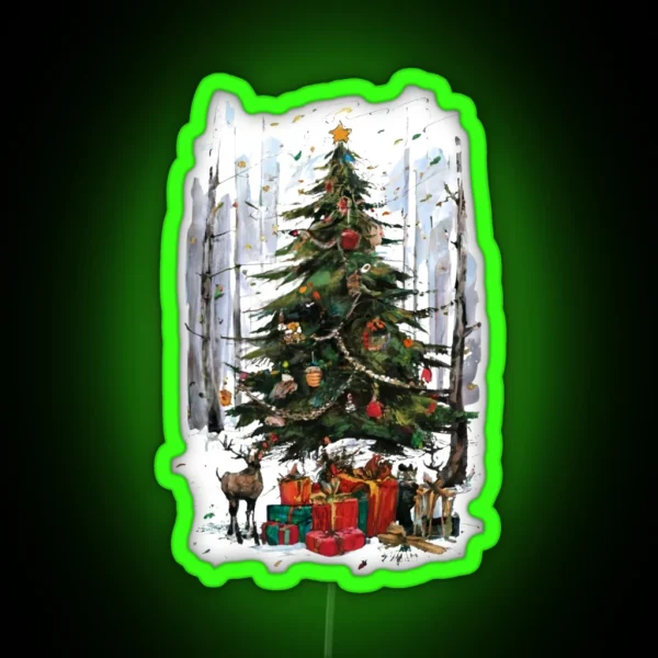 Rustic Christmas Tree Vintage RGB Neon Sign