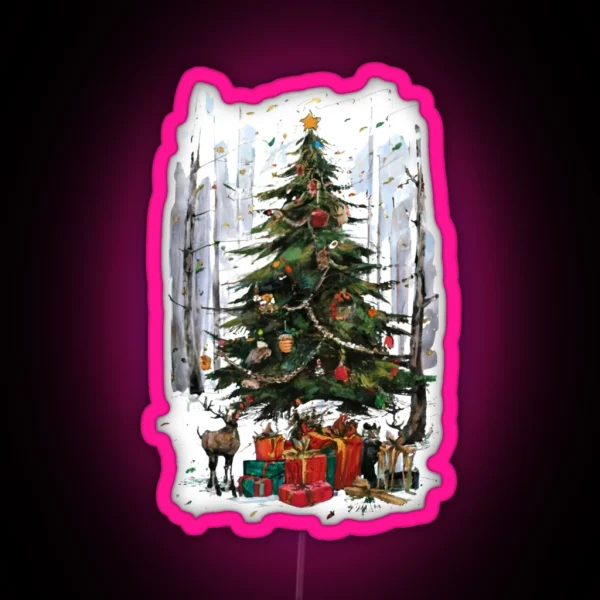 Rustic Christmas Tree Vintage RGB Neon Sign