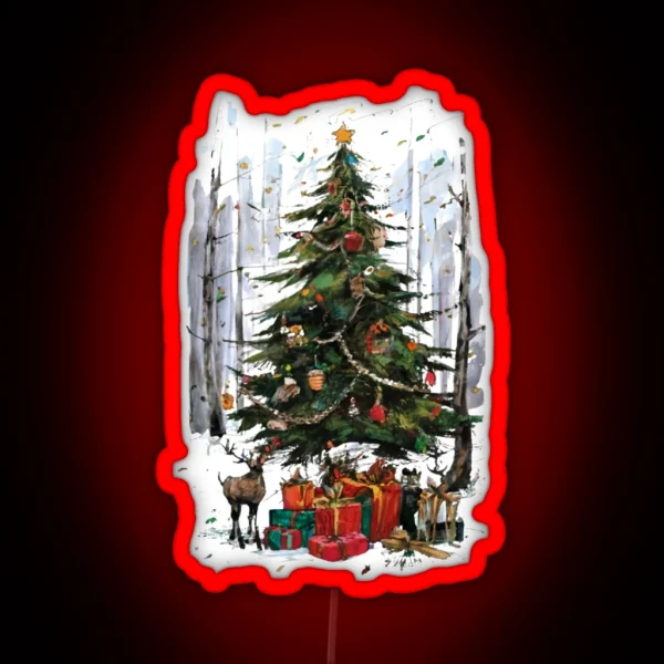 Rustic Christmas Tree Vintage RGB Neon Sign