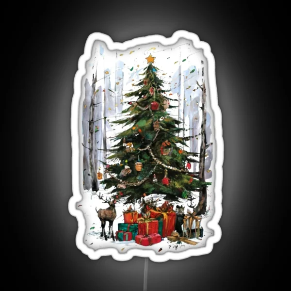 Rustic Christmas Tree Vintage RGB Neon Sign