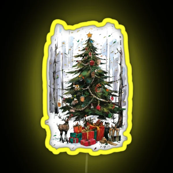 Rustic Christmas Tree Vintage RGB Neon Sign