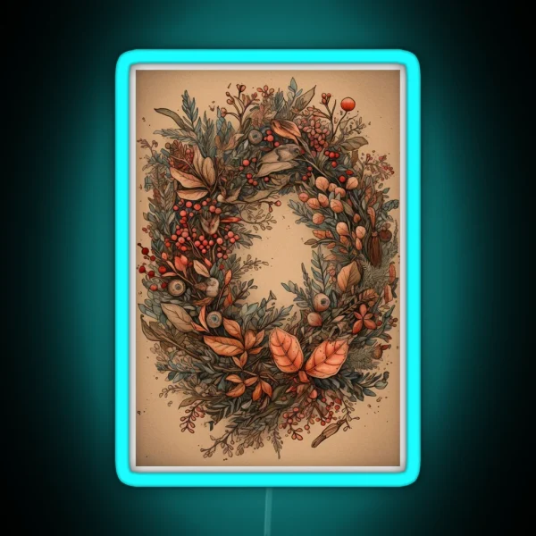 Rustic Christmas Wreath With Dried Flowers And Berries RGB Neon Sign