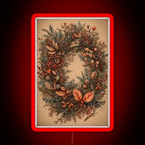 Rustic Christmas Wreath With Dried Flowers And Berries RGB Neon Sign