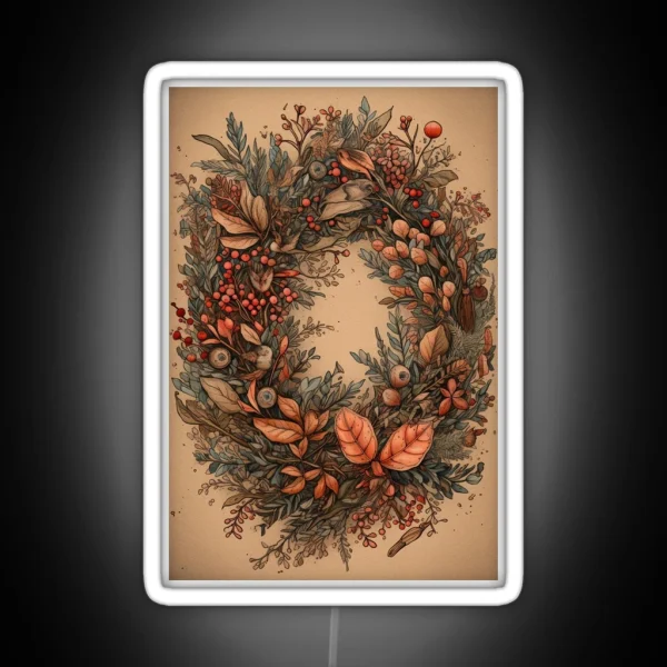 Rustic Christmas Wreath With Dried Flowers And Berries RGB Neon Sign