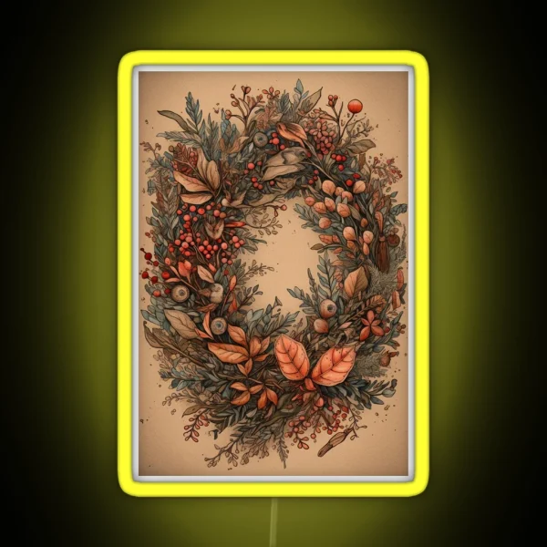 Rustic Christmas Wreath With Dried Flowers And Berries RGB Neon Sign