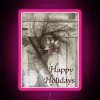 rustic country twig christmas wreath with rgb neon sign - pink version