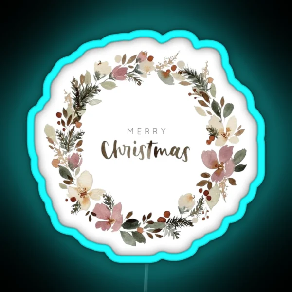 Rustic Floral Christmas Wreath RGB Neon Sign