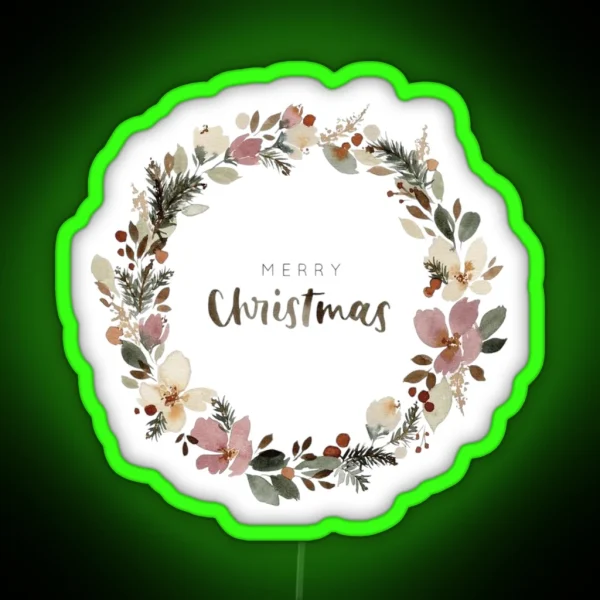 Rustic Floral Christmas Wreath RGB Neon Sign