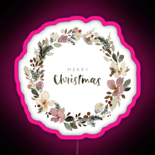 Rustic Floral Christmas Wreath RGB Neon Sign