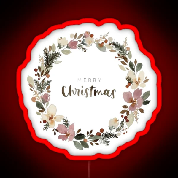 Rustic Floral Christmas Wreath RGB Neon Sign