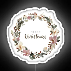 Rustic Floral Christmas Wreath RGB Neon Sign