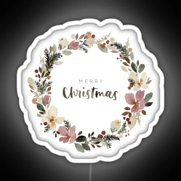 Rustic Floral Christmas Wreath RGB Neon Sign