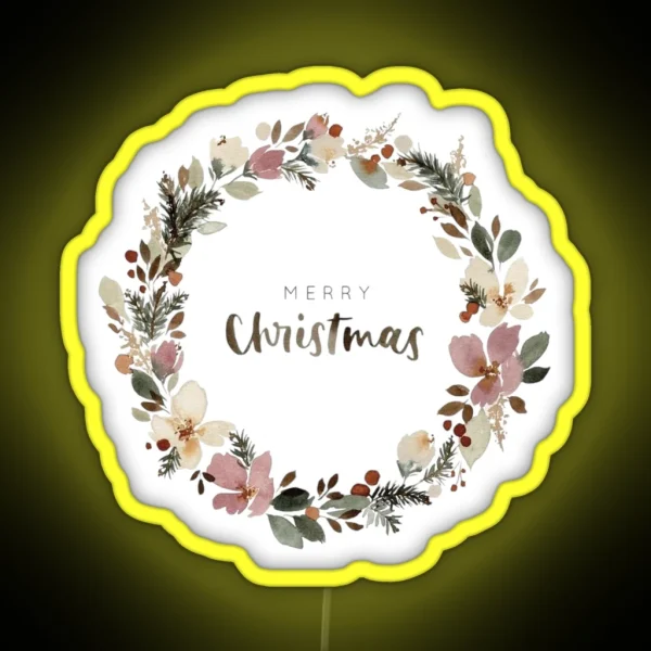 Rustic Floral Christmas Wreath RGB Neon Sign