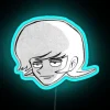 Iconic face pose of Ryo S in vibrant neon sign with RGB lighting effects - blue version.