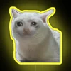 Sad cat meme in RGB neon sign style with yellow tones.