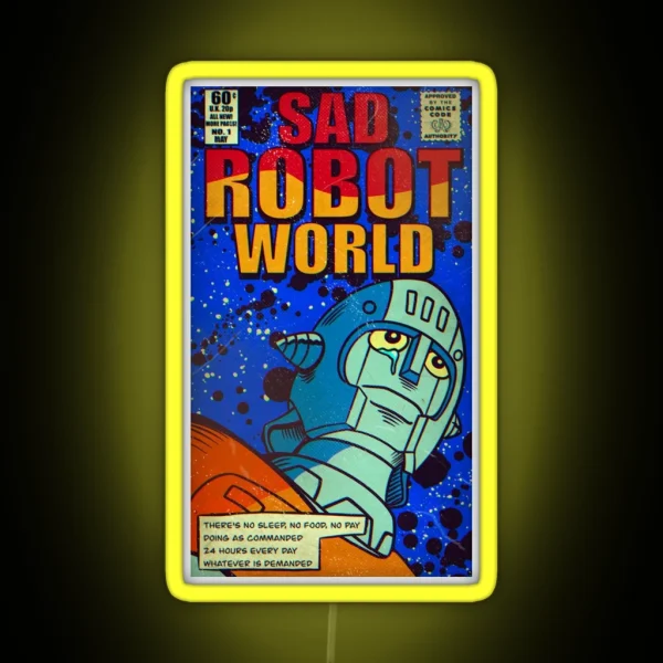 Sad Robot World RGB Neon Sign