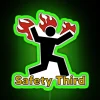 Neon sign displaying 'Safety Third' in RGB colors with a green glow.