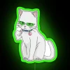 neon sign displaying "Saiki As A Cat But Smaller" in vibrant RGB colors, green version
