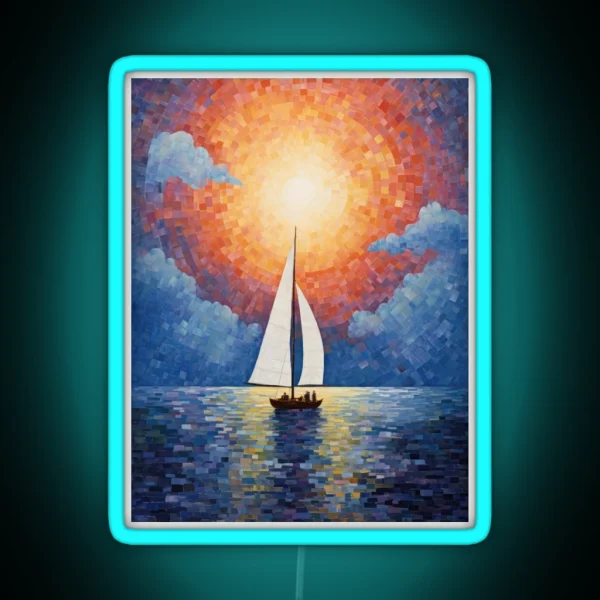 Sailing Boat And Sunset In A Painterly Style RGB Neon Sign