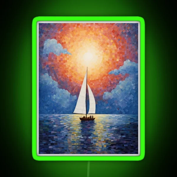 Sailing Boat And Sunset In A Painterly Style RGB Neon Sign