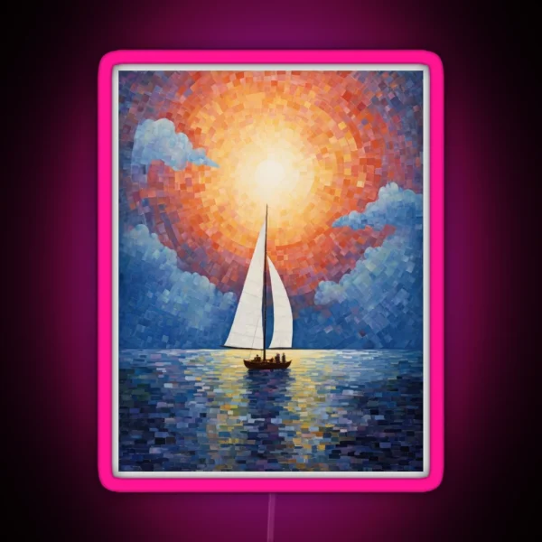Sailing Boat And Sunset In A Painterly Style RGB Neon Sign