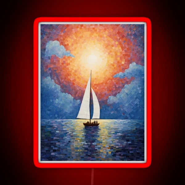 Sailing Boat And Sunset In A Painterly Style RGB Neon Sign