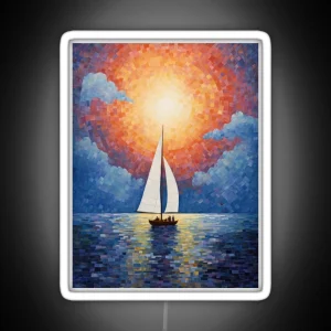 Sailing Boat And Sunset In A Painterly Style RGB Neon Sign