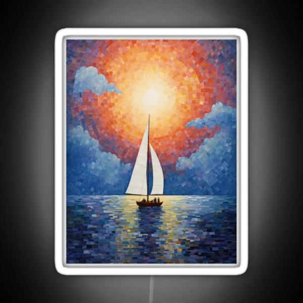Sailing Boat And Sunset In A Painterly Style RGB Neon Sign