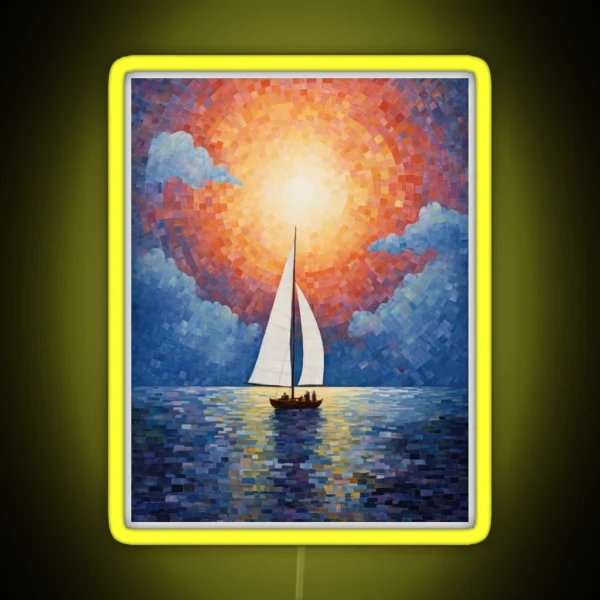 Sailing Boat And Sunset In A Painterly Style RGB Neon Sign