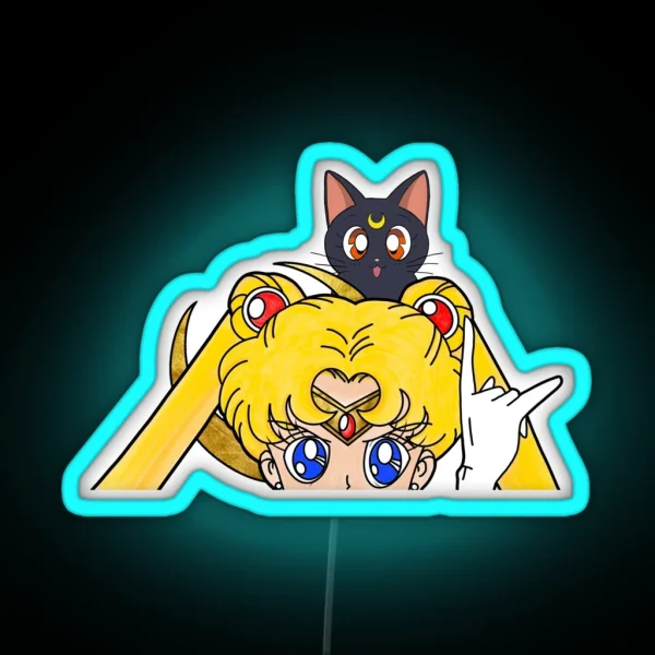 Sailor Anime Luna Moon Black Cat Blonde Magical Girl RGB Neon Sign
