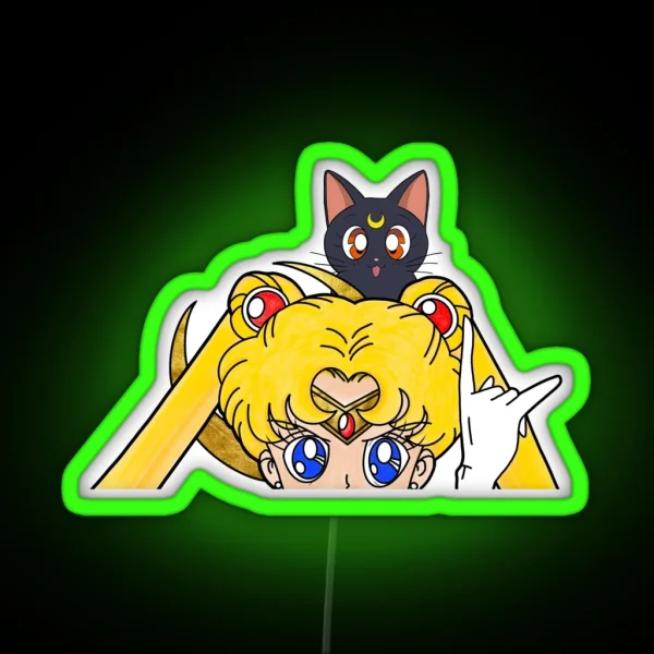 Sailor Anime Luna Moon Black Cat Blonde Magical Girl RGB Neon Sign