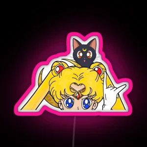 Sailor Anime Luna Moon Black Cat Blonde Magical Girl Manga Japan Cartoon Nineties Nostalgia RGB Neon Sign