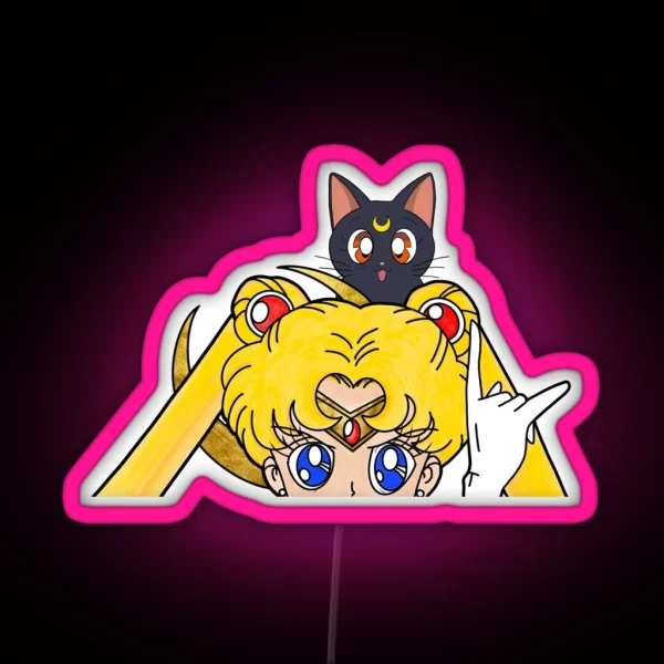 Sailor Anime Luna Moon Black Cat Blonde Magical Girl RGB Neon Sign