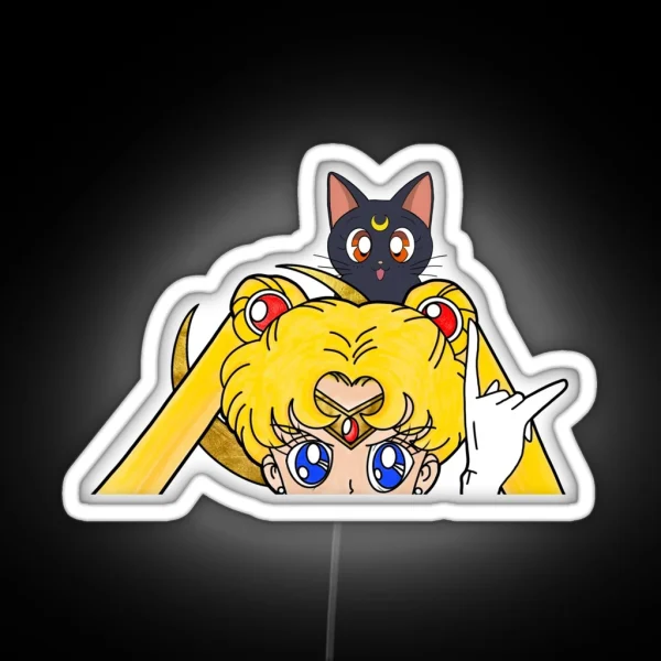Sailor Anime Luna Moon Black Cat Blonde Magical Girl RGB Neon Sign