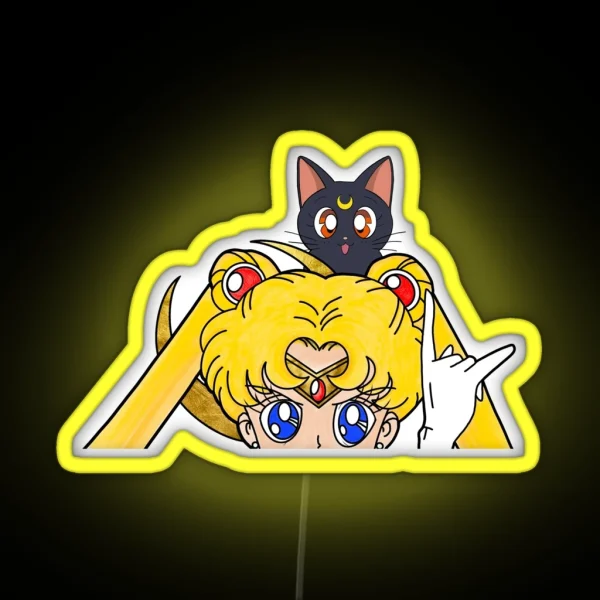 Sailor Anime Luna Moon Black Cat Blonde Magical Girl RGB Neon Sign