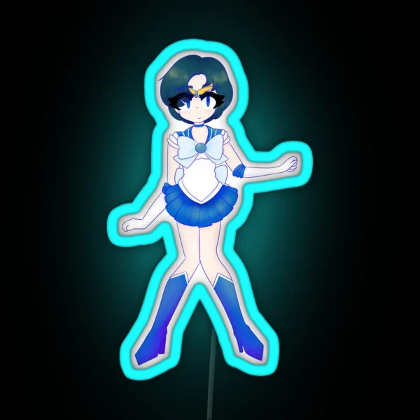 Sailor Mercury Blue Lineart Version RGB Neon Sign