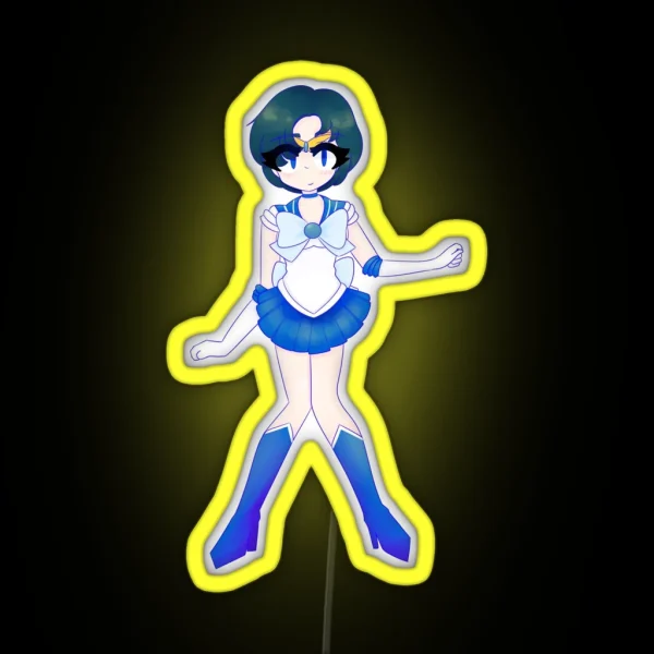 Sailor Mercury Blue Lineart Version RGB Neon Sign