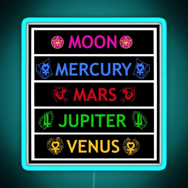 Sailor Moon Mercury Mars Jupiter And Venus RGB Neon Sign