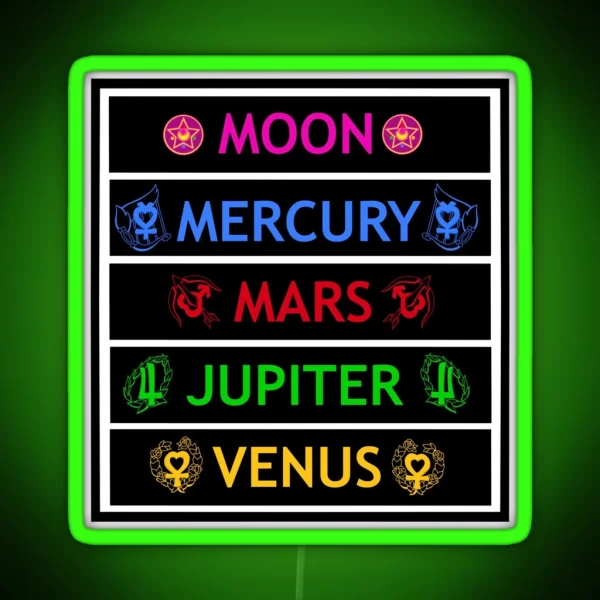 Sailor Moon Mercury Mars Jupiter And Venus RGB Neon Sign