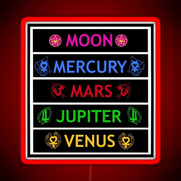 Sailor Moon Mercury Mars Jupiter And Venus RGB Neon Sign