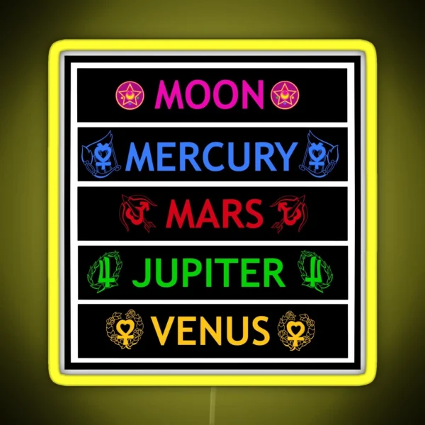 Sailor Moon Mercury Mars Jupiter And Venus RGB Neon Sign