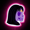 Neon sign featuring a Sailor skull with Saturn motif in vibrant RGB colors (pink, red, green, blue), edgy modern design.