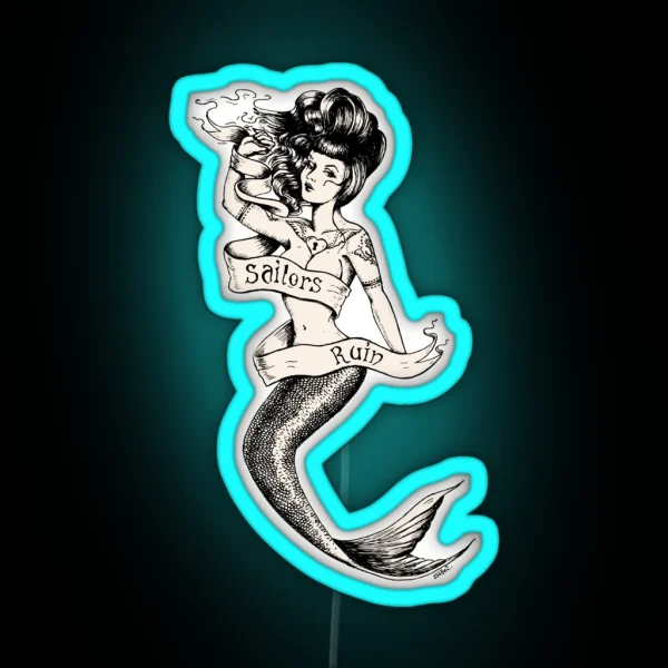 Sailors Ruin Vintage Mermaid Tattoo Style RGB Neon Sign