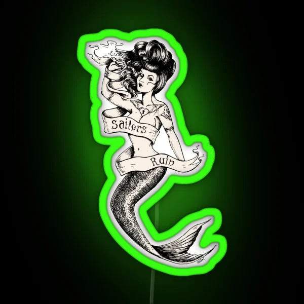 Sailors Ruin Vintage Mermaid Tattoo Style RGB Neon Sign