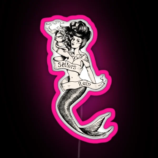 Sailors Ruin Vintage Mermaid Tattoo Style RGB Neon Sign