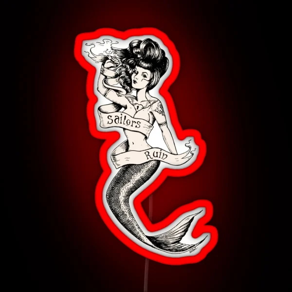 Sailors Ruin Vintage Mermaid Tattoo Style RGB Neon Sign