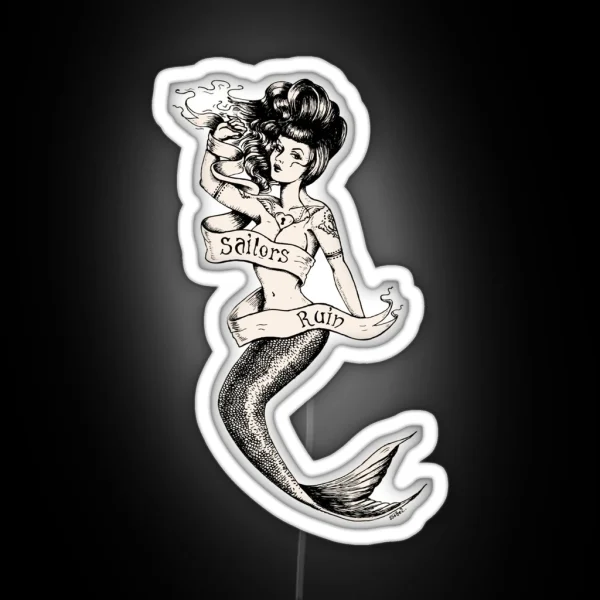Sailors Ruin Vintage Mermaid Tattoo Style RGB Neon Sign