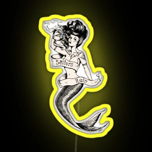 Sailors Ruin Vintage Mermaid Tattoo Style RGB Neon Sign