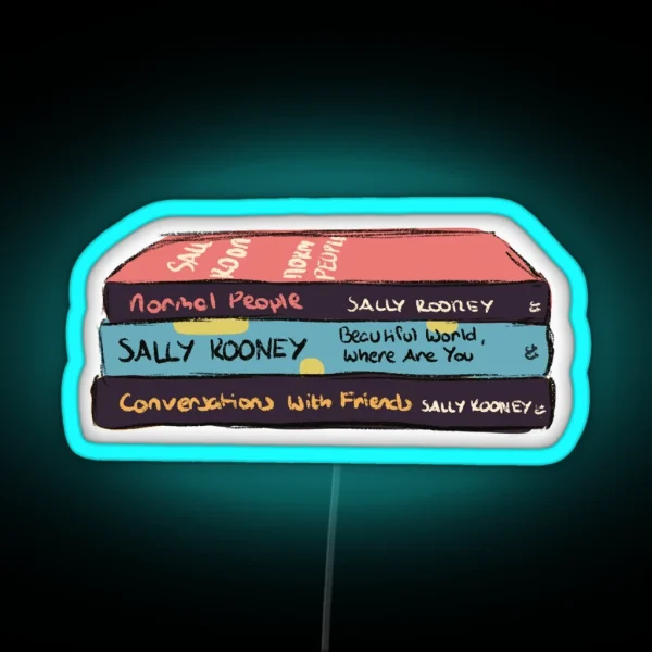 Sally Rooney Book Stack Illustration RGB Neon Sign